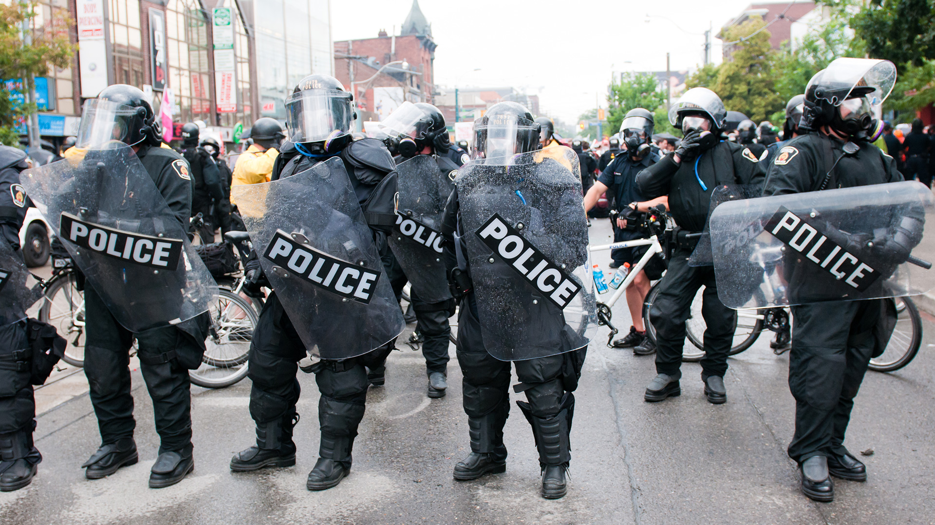 american riot police pose