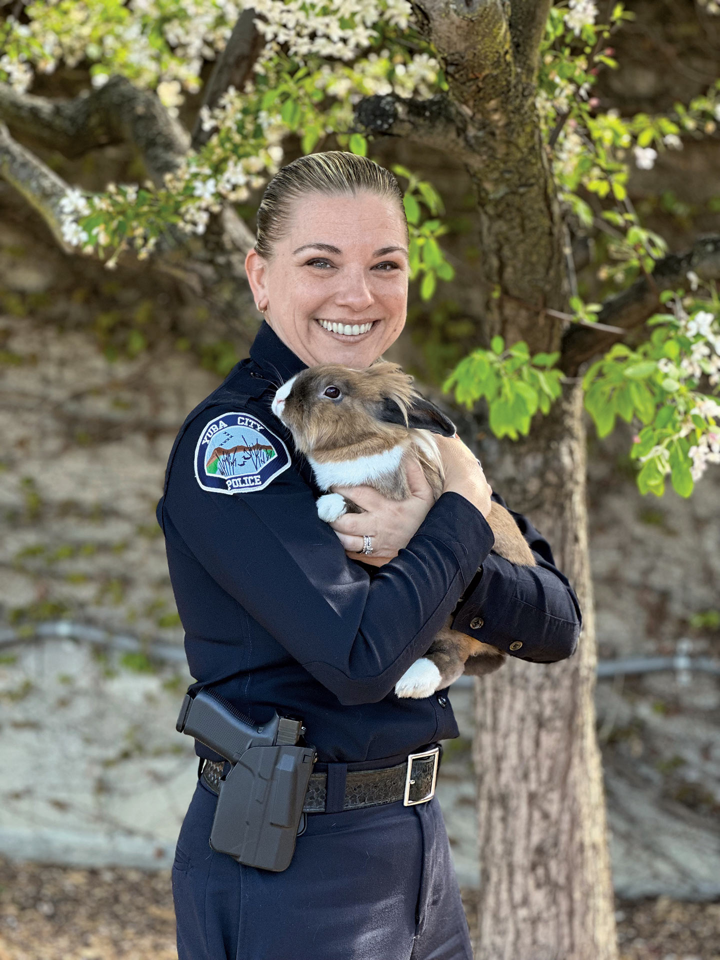 Percy-the-Support-Rabbit-with-Lieutenant-Michelle-Brazil-yuba-city-police-department-ycpd-fix