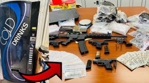 “A lot more than Coke in that soda machine”: LAPD K-9 uncovers stash of drugs and assault rifle hidden in vending machine in downtown L.A.